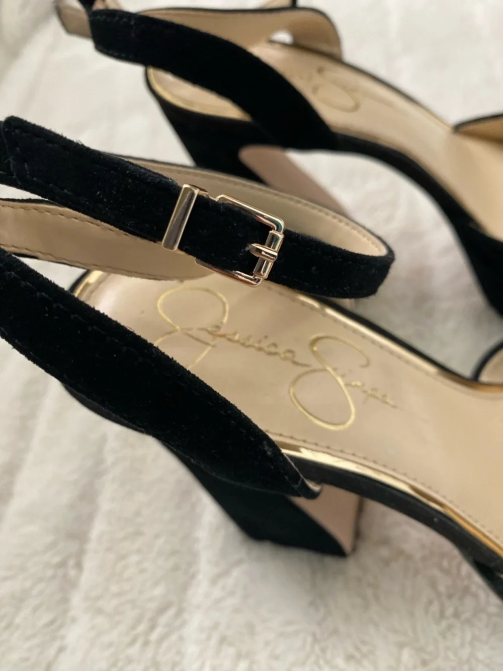 Jessica Simpson Black Suede Platform Block Heels with Ankle Strap Size 8.5